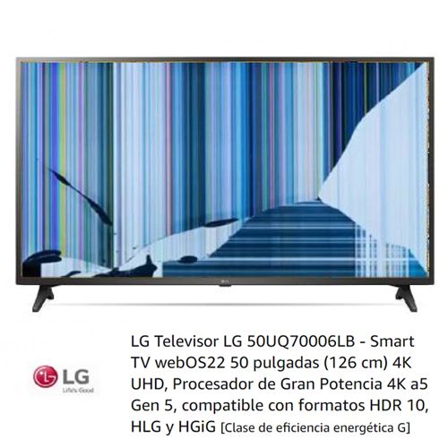 LG 50UQ70006LB NUEVO, Con pantalla - panel rota, para despiece. SIN MANDO A DISTANCIA.