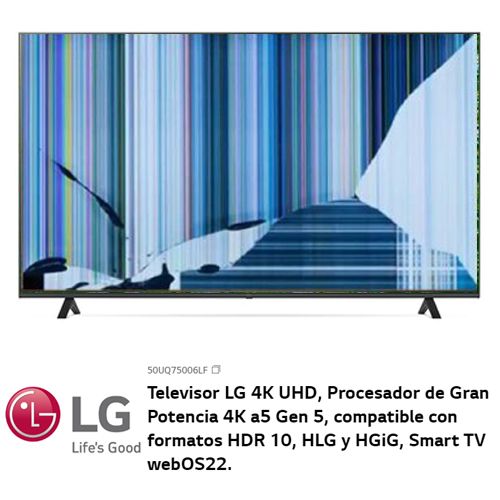 LG 50UQ75006LF NUEVO, Con pantalla - panel rota, para despiece. SIN MANDO A DISTANCIA.