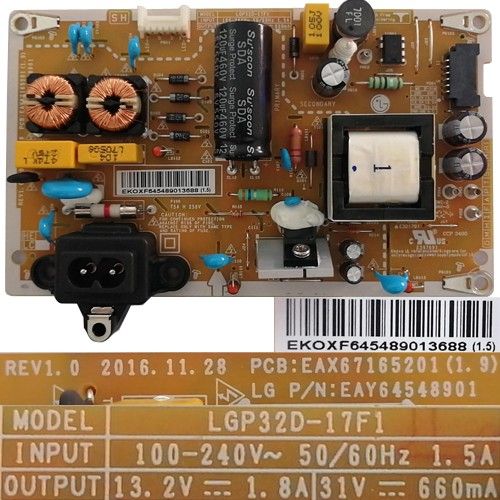 Fuente Alimentación EAX67165201(1.9) REV 1.0, LG 32LM630BPLA