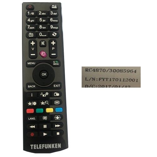 Mando a Distancia Telefunken rc4870 TE28275S27TXB. Original y Nuevo