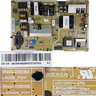 Fuente Alimentacion BN44-00806A L40S6_FDY REV 1.1, Samsung UE40JU6400K