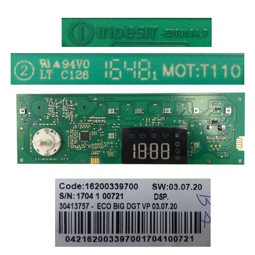 Módulo Electrónico Lavadora Indesit EWE 71252 W EU, EDT0184.7, 1704 1 00721, 16200339700