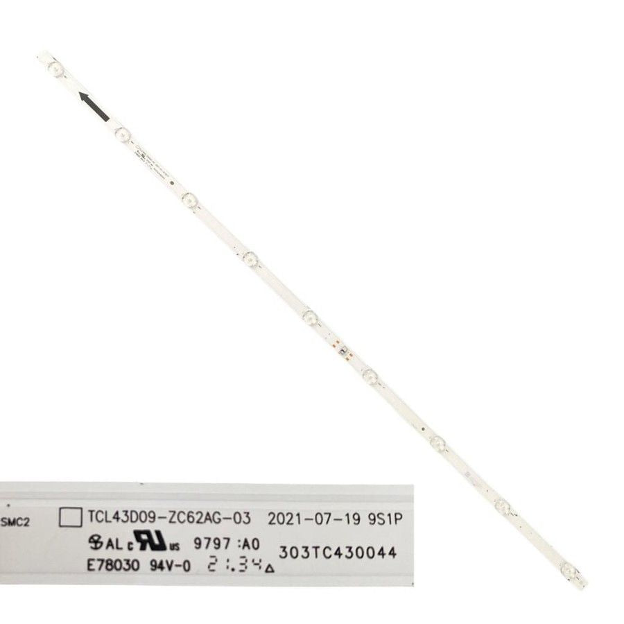 Tira 9 LEDS XIAOMI L43M7-7AEU TCL43D09-ZC62AG-03 303TC430044 E78030 swap de desmontaje