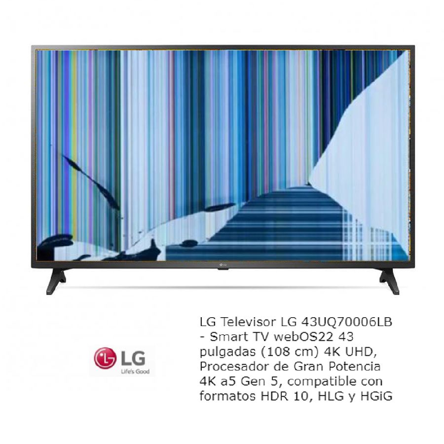 LG 43UQ70006LB NUEVO, Con pantalla - panel rota, para despiece. SIN MANDO A DISTANCIA.