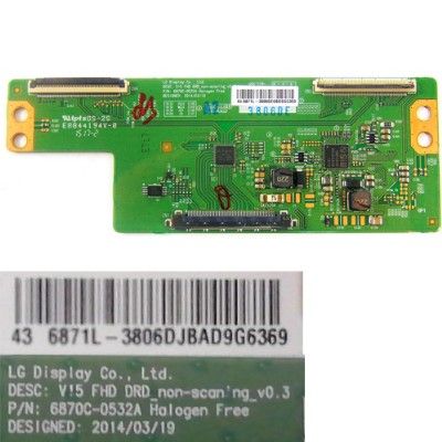 Placa T-Con 6870C-0532A, 6871L-3806DJ, LG 43LM6300PLA