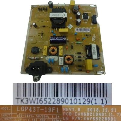 Fuente Alimentación EAX68210401(1.7), TK3WI652289010129(1.1), EAY65228901, LGP43T-19F1, LG 43LM6300PLA