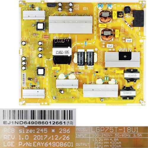 Fuente Alimentación EAY64908601, LGP75T-18U1 LG 75UK6500PLA
