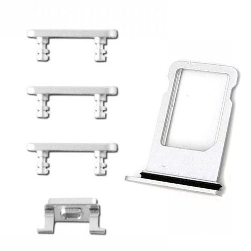 Kit 4 botones exteriores y Tarjetero Sim, iPhone 8 Gris Plata ( Silver )