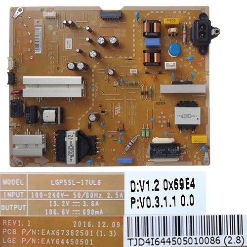 Fuente Alimentación REV1.1, EAX67362501(1.3), EAY64450501, LG 55UK6750PLD