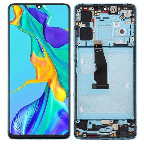 Pantalla Completa, Lcd + táctil negro + frame azul, Huawei P30 ( ELE-L29 )... Con marco-carcasa frontal.