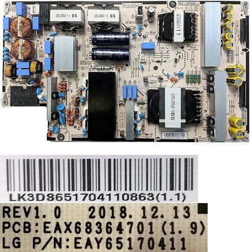 Fuente Alimentación EAX68364701 (1.9), EAY65170411 REV 1.0, LG OLED65C9PLA