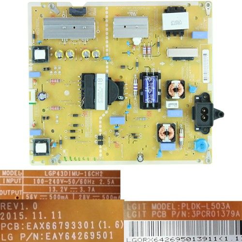 Fuente Alimentación EAX66793301 (1.6), EAY64269501, PLDK-L503A, 3PCR01379A, LG 43UH650V