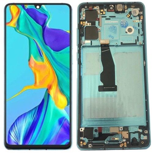 Pantalla Completa, Lcd + táctil negro + frame Celeste, Huawei P30 ( ELE-L29 )... Con marco-carcasa frontal.