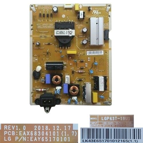 Fuente Alimentación EAX68304101(1.7), LGP43T-19U1 LK43E651701012165(1.1) LG 43UM7500PLA