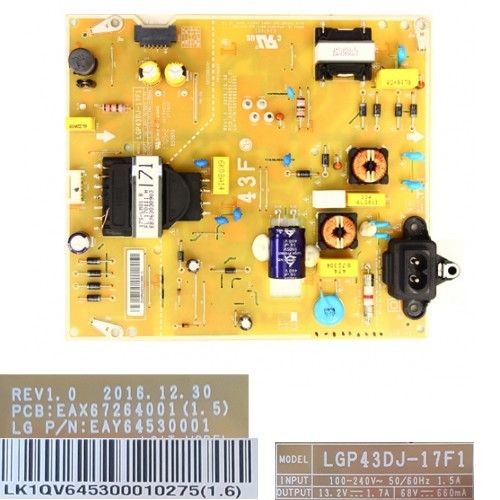 Fuente Alimentación EAX67264001(1.5), EAY64530001 LGP43DJ-17F1 LG 43LK5900PLA