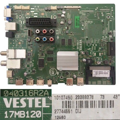 Placa Main VESTEL 17MB120, 040316R2A, 23388378, Techwood TW43296S24T1P