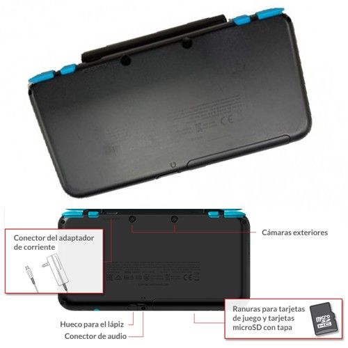 Carcasa Inferior-Trasera Nintendo New 2ds XL Negra-Celeste: Usada - de Desmontaje