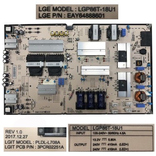 Fuente Alimentaci�n LG 86UL3E-TJ, PLDL-L708A, LGP86T-18U1, EAY64888601