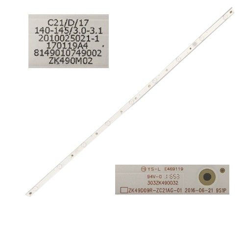 Tira 9 LED NEVIR NVR-7800-49HDS-N, 303ZK490032, ZK49D09R-ZC21AG-01, ZK490M02 SWAP