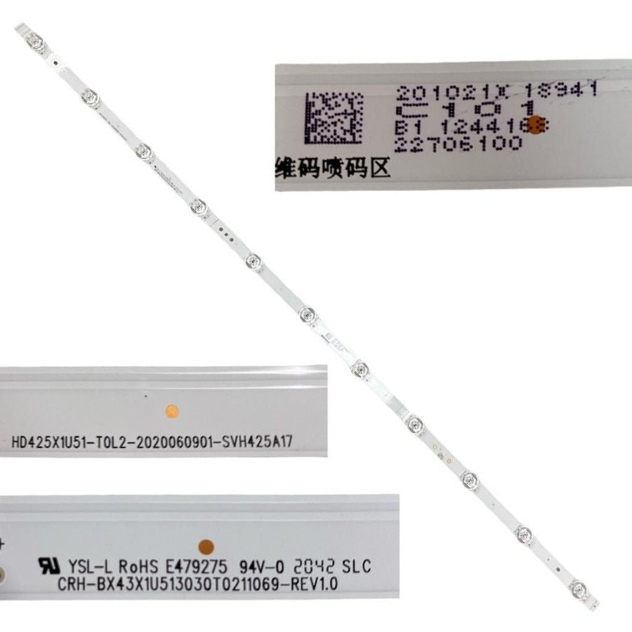 Tira 11 leds Hisense 43AE7000F HD425X1U51-T0L2-2020060901-SVH425A17 YSL-L E479275 swap / de desmontaje