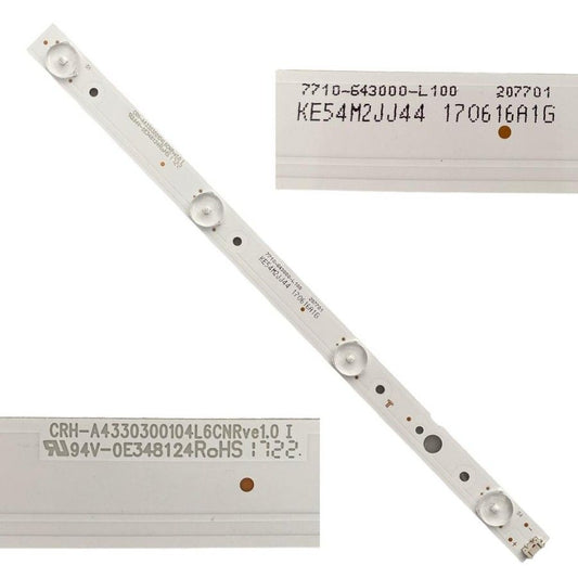 Tira 4 Leds LG 43UJ620V CRH-A4330300105L6CNRve1.0 KE54M2JJ44 7710-643000-L100 swap de desmontaje